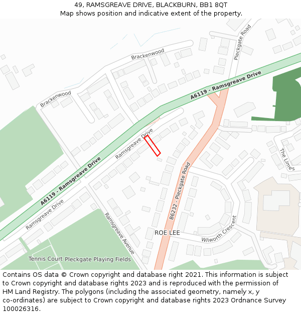 49, RAMSGREAVE DRIVE, BLACKBURN, BB1 8QT: Location map and indicative extent of plot