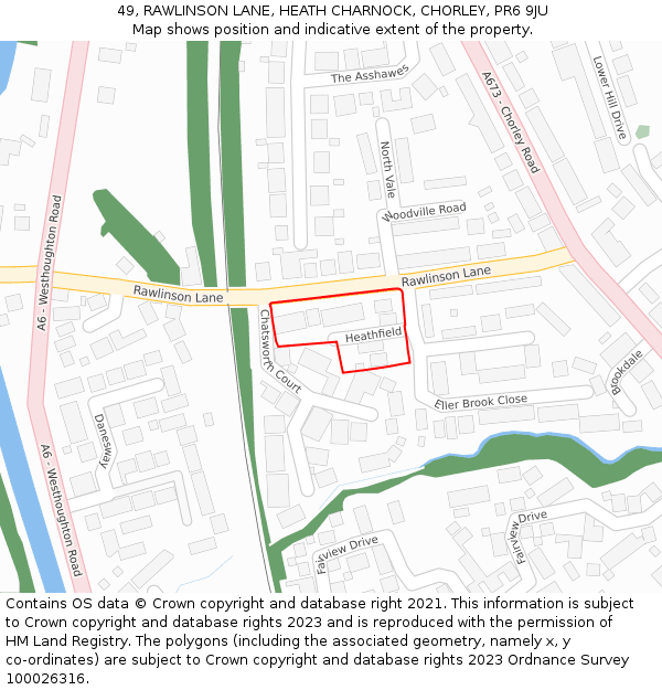 49, RAWLINSON LANE, HEATH CHARNOCK, CHORLEY, PR6 9JU: Location map and indicative extent of plot