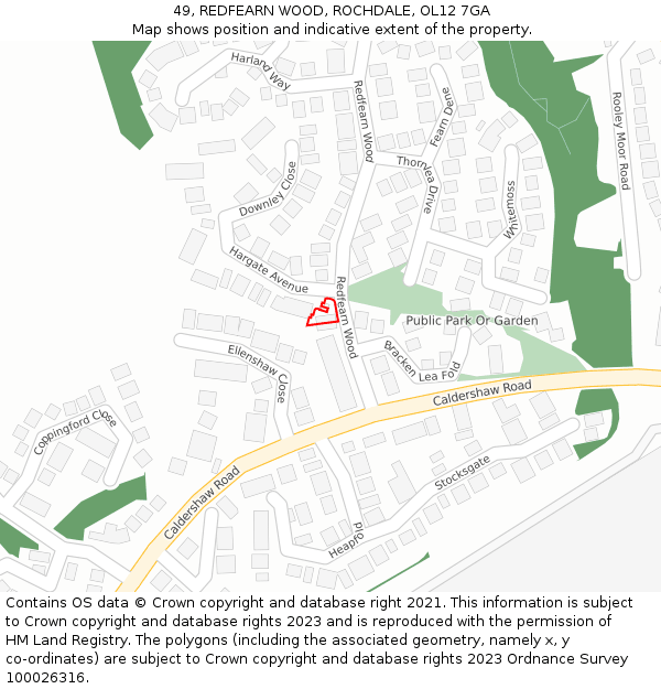 49, REDFEARN WOOD, ROCHDALE, OL12 7GA: Location map and indicative extent of plot