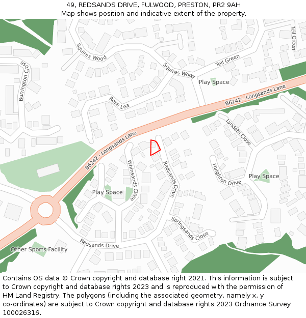 49, REDSANDS DRIVE, FULWOOD, PRESTON, PR2 9AH: Location map and indicative extent of plot