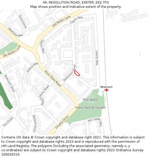 49, RESOLUTION ROAD, EXETER, EX2 7FG: Location map and indicative extent of plot