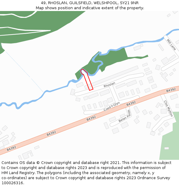 49, RHOSLAN, GUILSFIELD, WELSHPOOL, SY21 9NR: Location map and indicative extent of plot