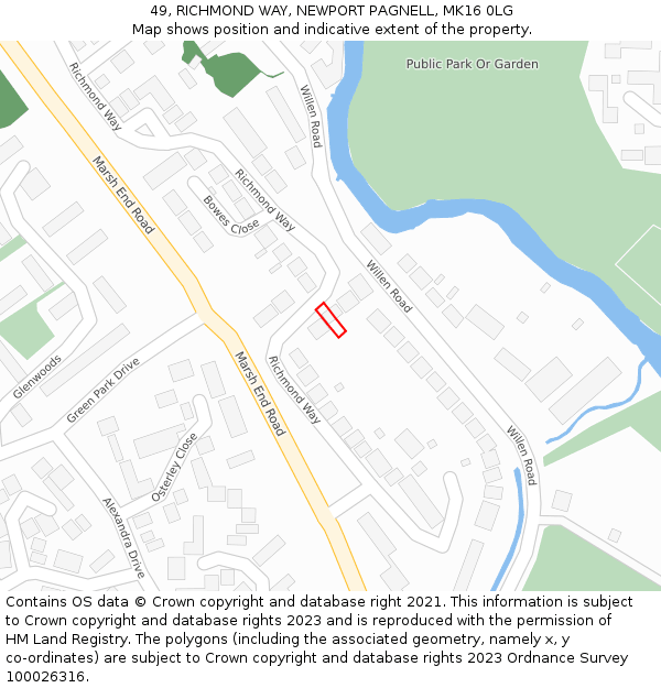 49, RICHMOND WAY, NEWPORT PAGNELL, MK16 0LG: Location map and indicative extent of plot