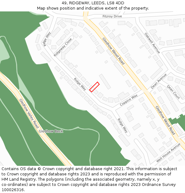 49, RIDGEWAY, LEEDS, LS8 4DD: Location map and indicative extent of plot