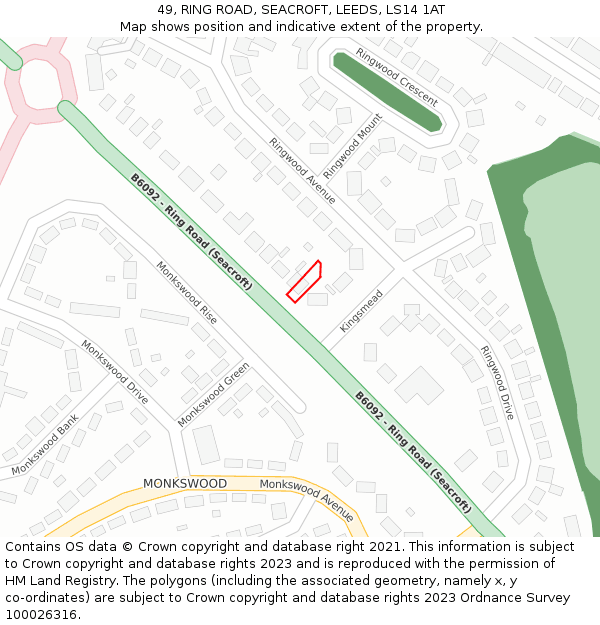 49, RING ROAD, SEACROFT, LEEDS, LS14 1AT: Location map and indicative extent of plot