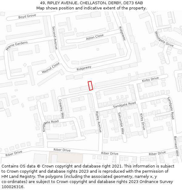 49, RIPLEY AVENUE, CHELLASTON, DERBY, DE73 6AB: Location map and indicative extent of plot