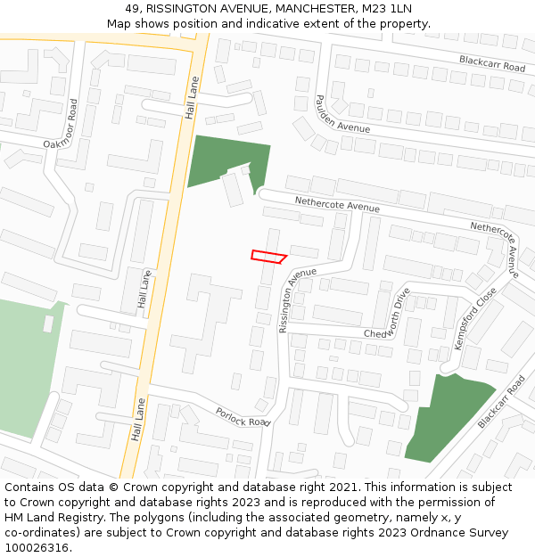 49, RISSINGTON AVENUE, MANCHESTER, M23 1LN: Location map and indicative extent of plot