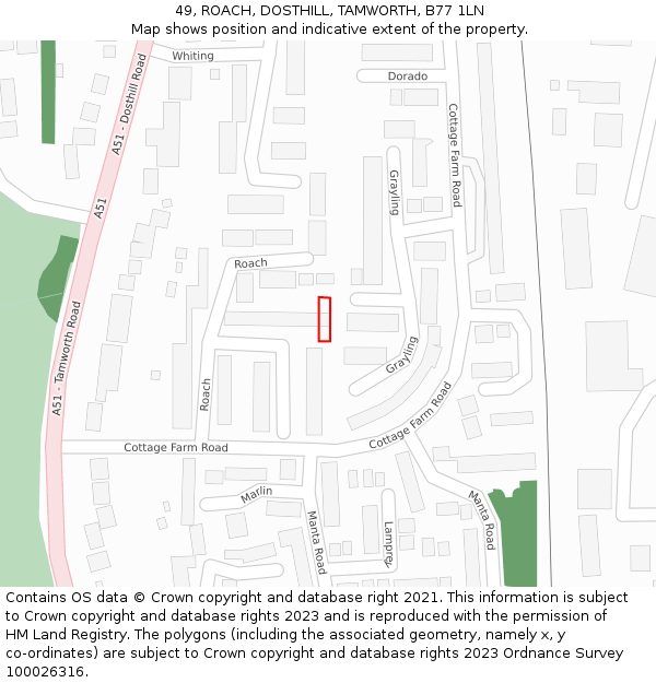 49, ROACH, DOSTHILL, TAMWORTH, B77 1LN: Location map and indicative extent of plot