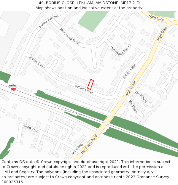 49, ROBINS CLOSE, LENHAM, MAIDSTONE, ME17 2LD: Location map and indicative extent of plot