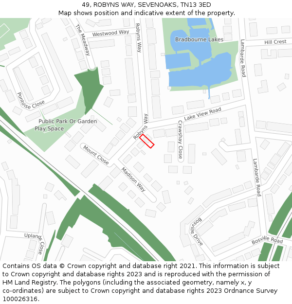 49, ROBYNS WAY, SEVENOAKS, TN13 3ED: Location map and indicative extent of plot