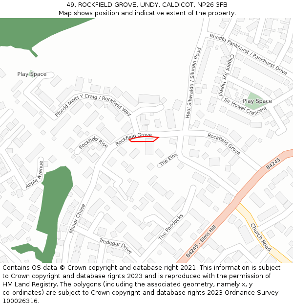 49, ROCKFIELD GROVE, UNDY, CALDICOT, NP26 3FB: Location map and indicative extent of plot