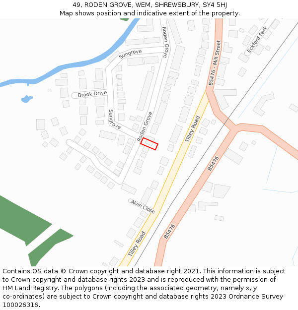 49, RODEN GROVE, WEM, SHREWSBURY, SY4 5HJ: Location map and indicative extent of plot