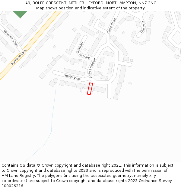 49, ROLFE CRESCENT, NETHER HEYFORD, NORTHAMPTON, NN7 3NG: Location map and indicative extent of plot