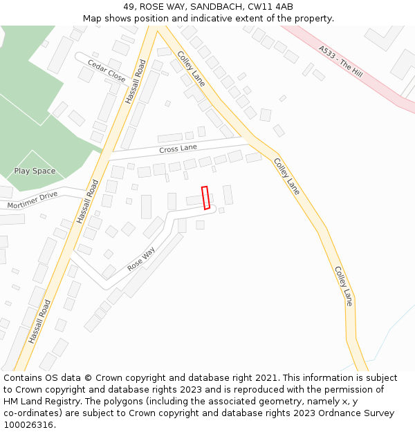 49, ROSE WAY, SANDBACH, CW11 4AB: Location map and indicative extent of plot