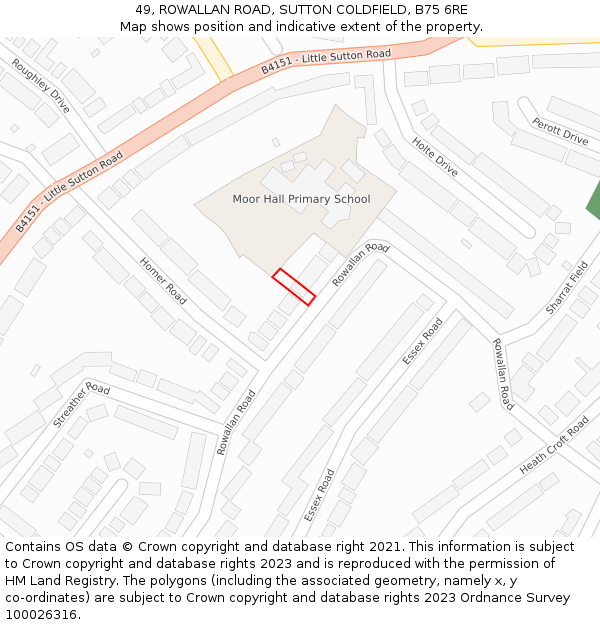 49, ROWALLAN ROAD, SUTTON COLDFIELD, B75 6RE: Location map and indicative extent of plot