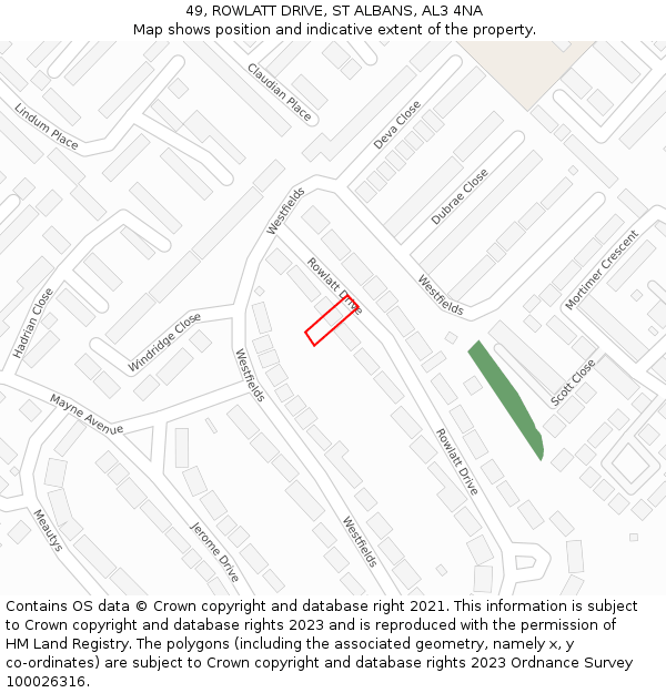 49, ROWLATT DRIVE, ST ALBANS, AL3 4NA: Location map and indicative extent of plot