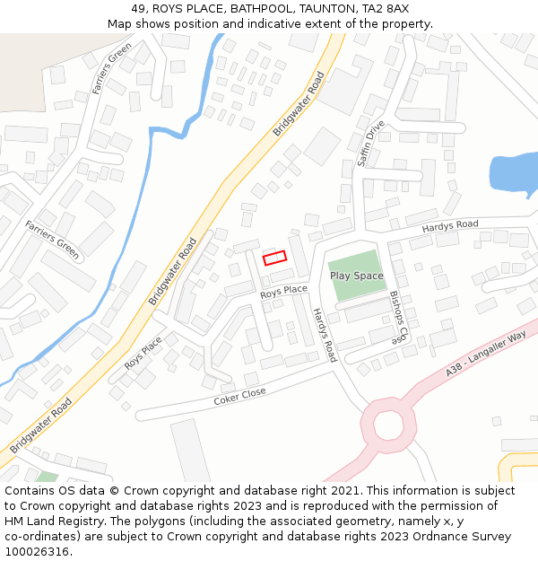 49, ROYS PLACE, BATHPOOL, TAUNTON, TA2 8AX: Location map and indicative extent of plot