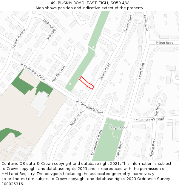 49, RUSKIN ROAD, EASTLEIGH, SO50 4JW: Location map and indicative extent of plot