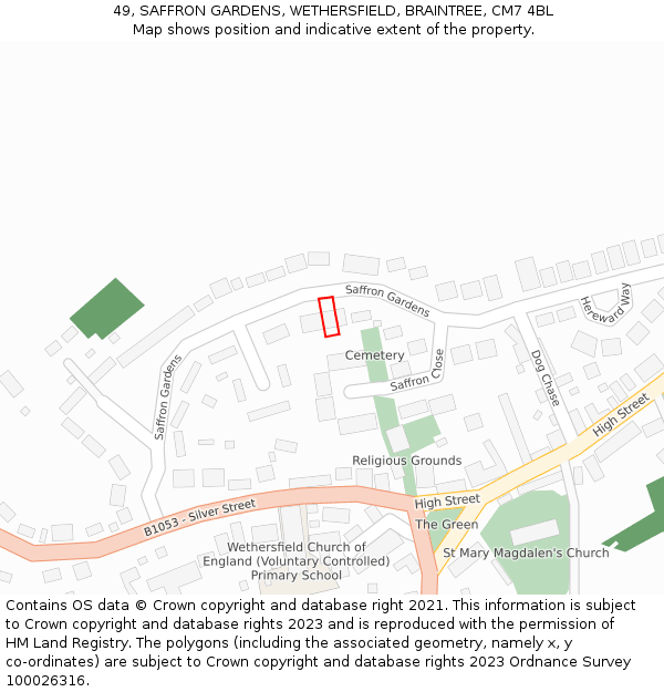 49, SAFFRON GARDENS, WETHERSFIELD, BRAINTREE, CM7 4BL: Location map and indicative extent of plot