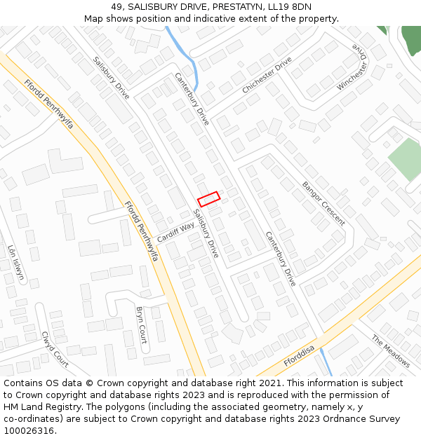 49, SALISBURY DRIVE, PRESTATYN, LL19 8DN: Location map and indicative extent of plot