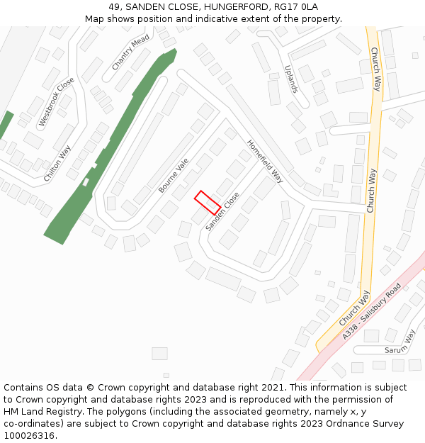 49, SANDEN CLOSE, HUNGERFORD, RG17 0LA: Location map and indicative extent of plot