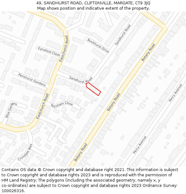 49, SANDHURST ROAD, CLIFTONVILLE, MARGATE, CT9 3JQ: Location map and indicative extent of plot