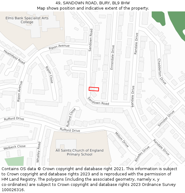 49, SANDOWN ROAD, BURY, BL9 8HW: Location map and indicative extent of plot