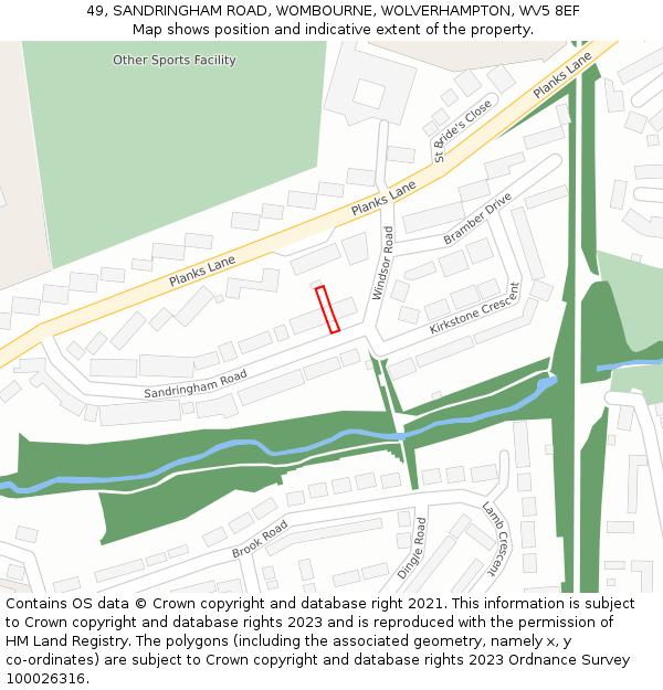 49, SANDRINGHAM ROAD, WOMBOURNE, WOLVERHAMPTON, WV5 8EF: Location map and indicative extent of plot