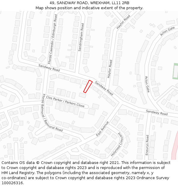 49, SANDWAY ROAD, WREXHAM, LL11 2RB: Location map and indicative extent of plot