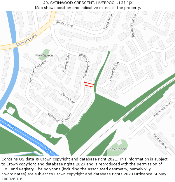 49, SATINWOOD CRESCENT, LIVERPOOL, L31 1JX: Location map and indicative extent of plot