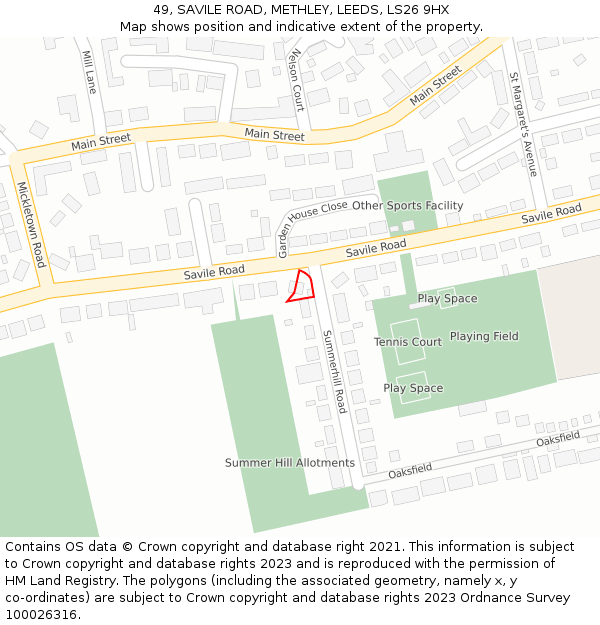 49, SAVILE ROAD, METHLEY, LEEDS, LS26 9HX: Location map and indicative extent of plot