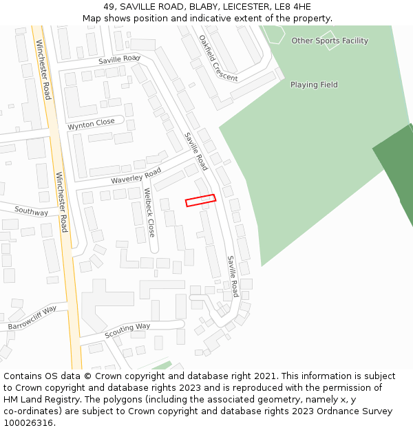 49, SAVILLE ROAD, BLABY, LEICESTER, LE8 4HE: Location map and indicative extent of plot