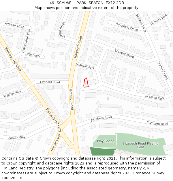 49, SCALWELL PARK, SEATON, EX12 2DB: Location map and indicative extent of plot