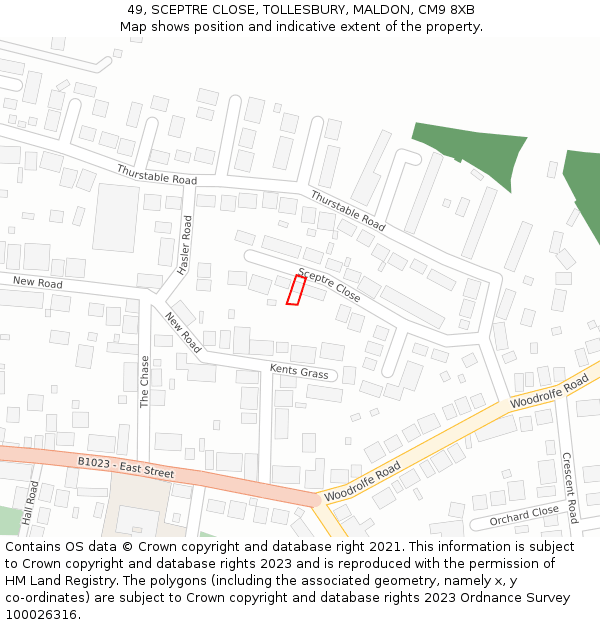 49, SCEPTRE CLOSE, TOLLESBURY, MALDON, CM9 8XB: Location map and indicative extent of plot