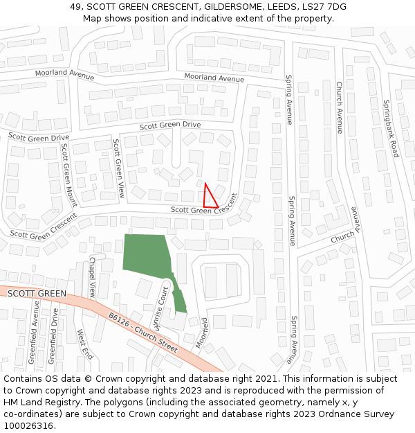 49, SCOTT GREEN CRESCENT, GILDERSOME, LEEDS, LS27 7DG: Location map and indicative extent of plot