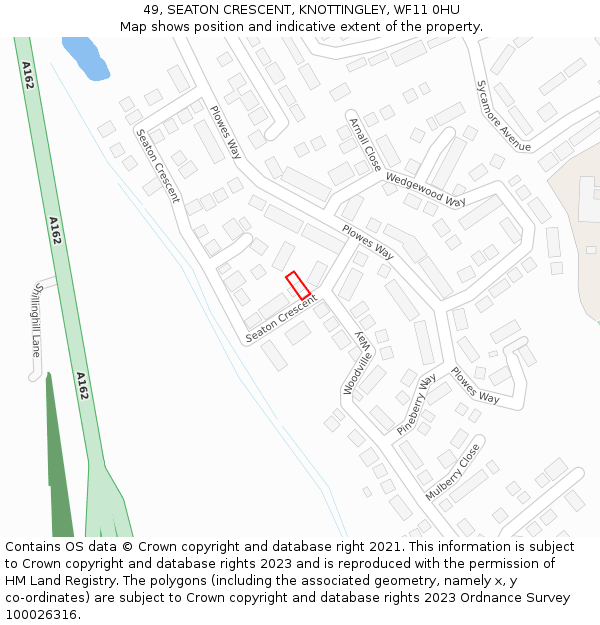 49, SEATON CRESCENT, KNOTTINGLEY, WF11 0HU: Location map and indicative extent of plot