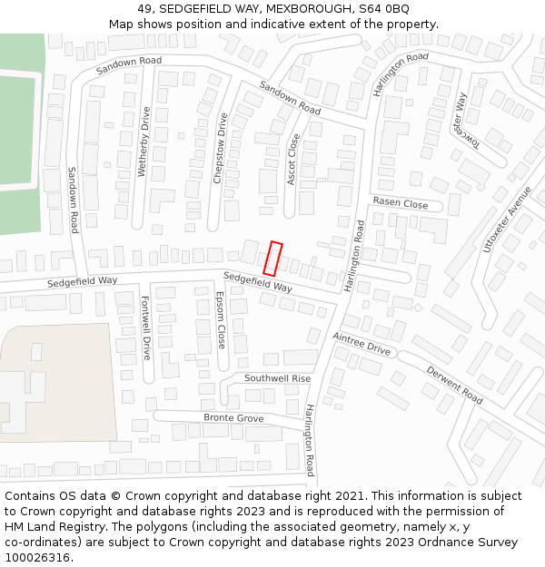 49, SEDGEFIELD WAY, MEXBOROUGH, S64 0BQ: Location map and indicative extent of plot