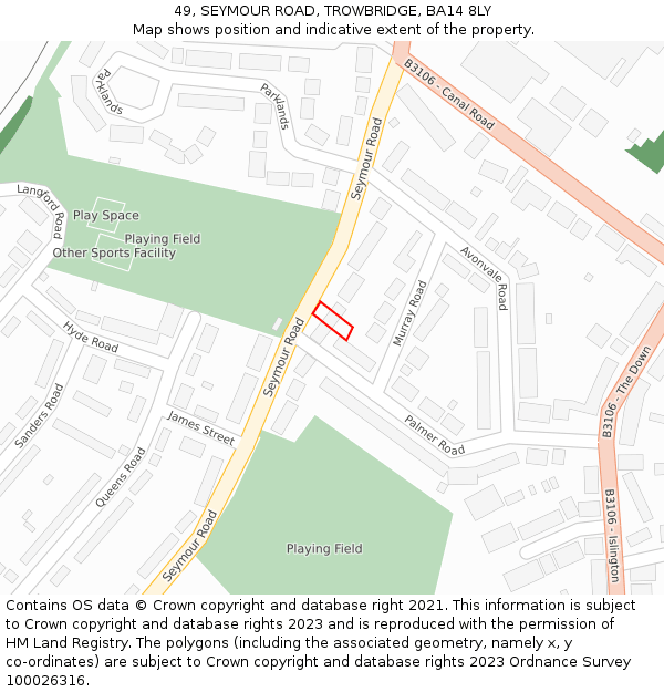 49, SEYMOUR ROAD, TROWBRIDGE, BA14 8LY: Location map and indicative extent of plot