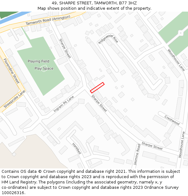 49, SHARPE STREET, TAMWORTH, B77 3HZ: Location map and indicative extent of plot