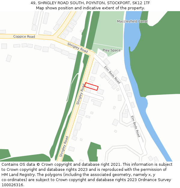 49, SHRIGLEY ROAD SOUTH, POYNTON, STOCKPORT, SK12 1TF: Location map and indicative extent of plot