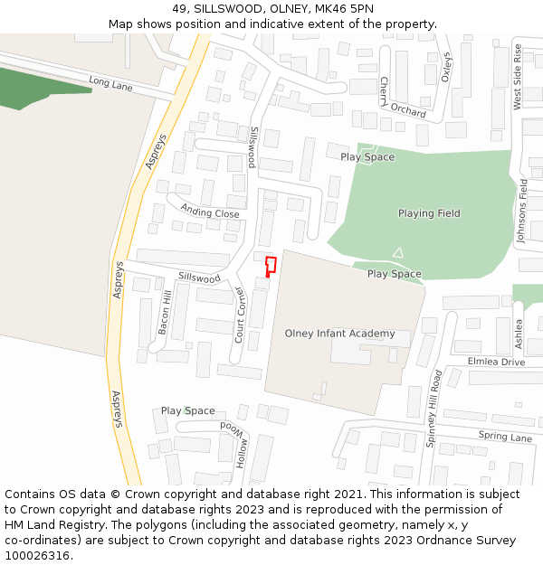 49, SILLSWOOD, OLNEY, MK46 5PN: Location map and indicative extent of plot