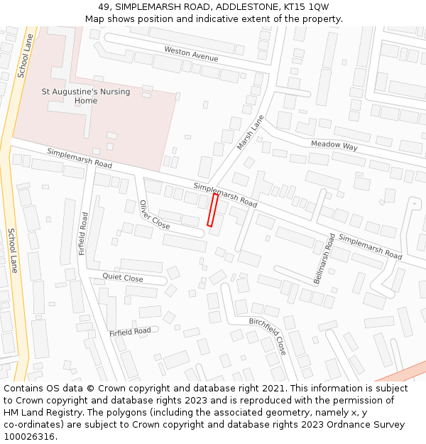 49, SIMPLEMARSH ROAD, ADDLESTONE, KT15 1QW: Location map and indicative extent of plot