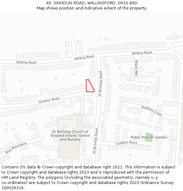 49, SINODUN ROAD, WALLINGFORD, OX10 8AD: Location map and indicative extent of plot