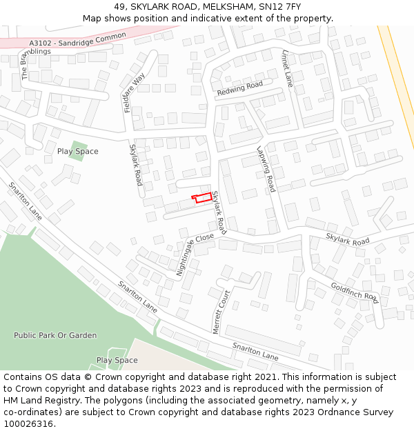 49, SKYLARK ROAD, MELKSHAM, SN12 7FY: Location map and indicative extent of plot