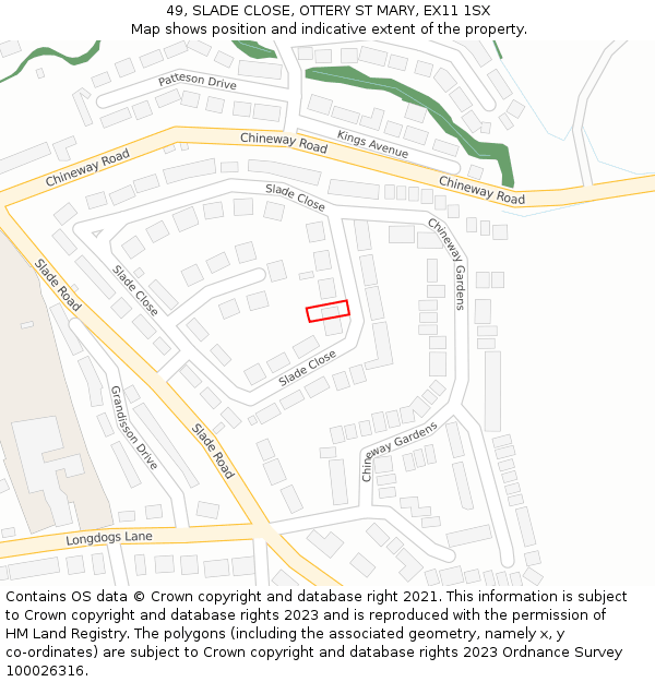 49, SLADE CLOSE, OTTERY ST MARY, EX11 1SX: Location map and indicative extent of plot