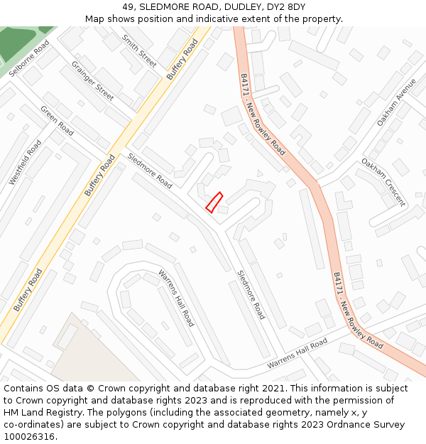 49, SLEDMORE ROAD, DUDLEY, DY2 8DY: Location map and indicative extent of plot