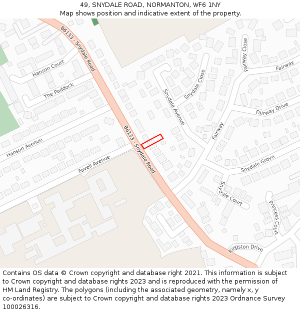 49, SNYDALE ROAD, NORMANTON, WF6 1NY: Location map and indicative extent of plot