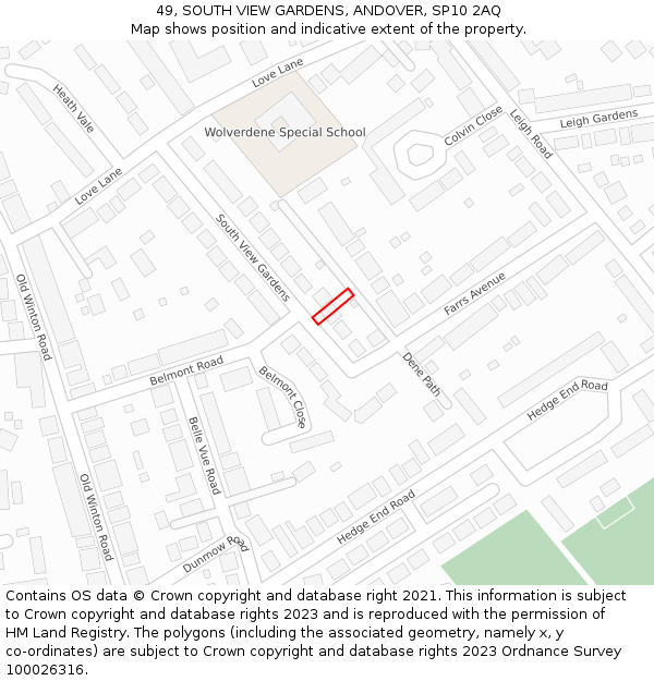 49, SOUTH VIEW GARDENS, ANDOVER, SP10 2AQ: Location map and indicative extent of plot