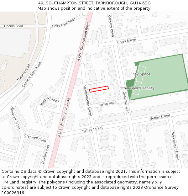 49, SOUTHAMPTON STREET, FARNBOROUGH, GU14 6BG: Location map and indicative extent of plot