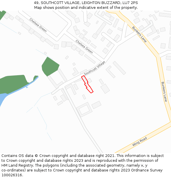 49, SOUTHCOTT VILLAGE, LEIGHTON BUZZARD, LU7 2PS: Location map and indicative extent of plot